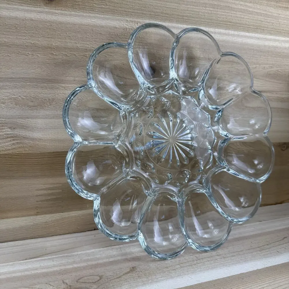 Vintage Decoraive Tray Made Of Thick, Clear Glass for 12 Eggs
